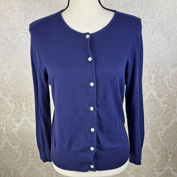 Lauren Ralph Lauren Size Medium Navy Blue Button Front Cardigan 3/4 Sleeves - Picture 1 of 11